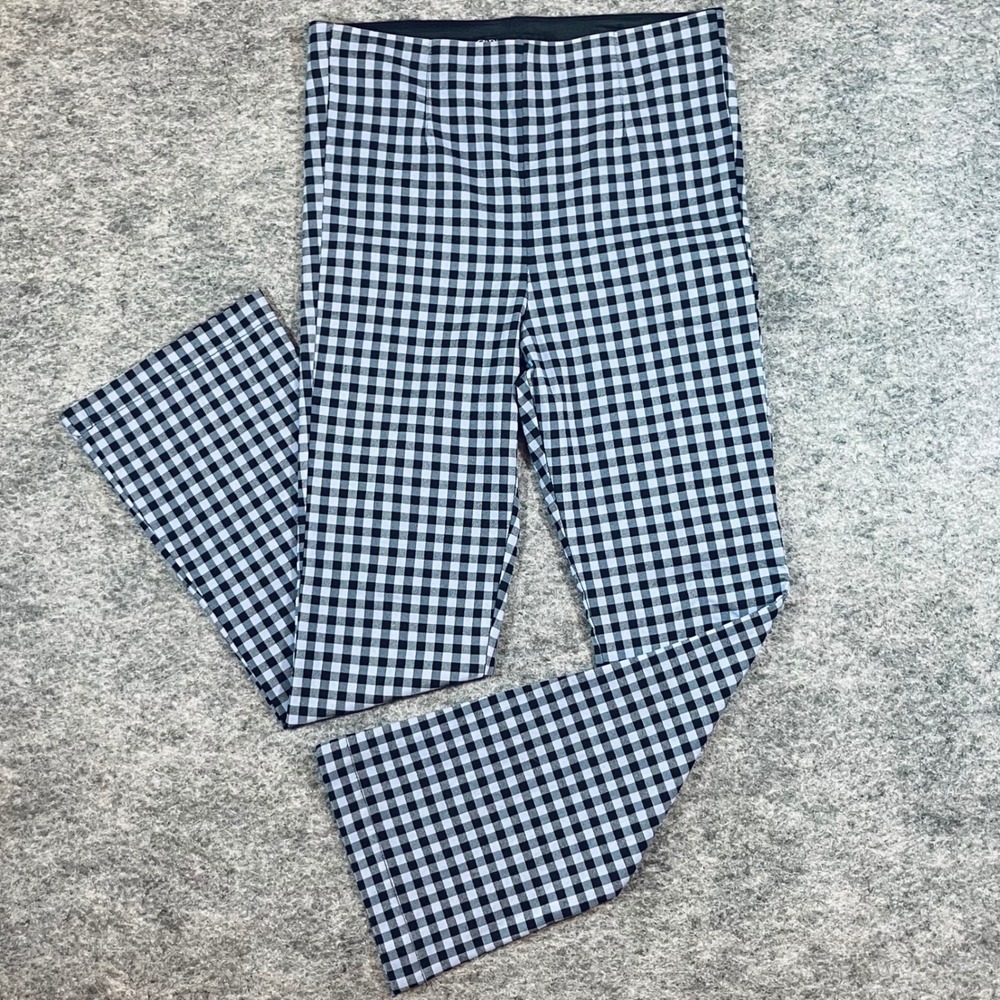 Zara Gingham Flare Pants Womens Large Blue Black Checkered‎ Retro Y2K Mod Preppy